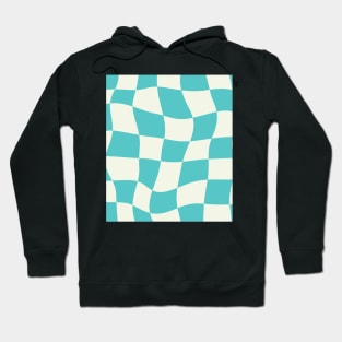 Turquoise Swirl Checkered Pattern Y2K Danish Pastel Pattern Hoodie